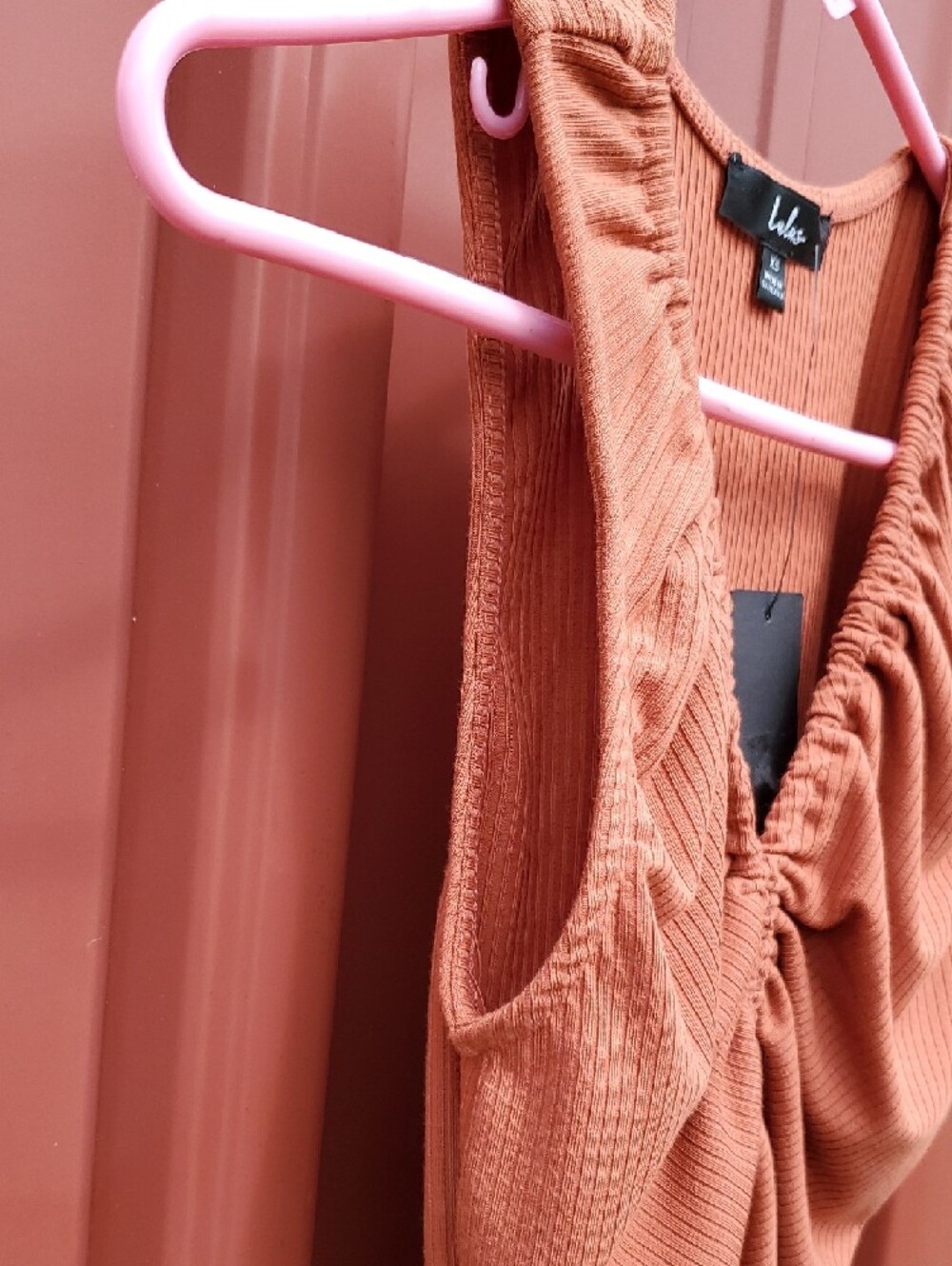 Lulu's XS Rust Ribbed One-Piece Bodysuit with Front Ruching - Picture 10 of 10